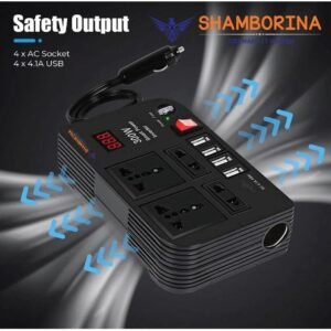 300W Shamborina Car Power Inverter Dc to Ac 12V to 220V with 4 Ac ports and 4 USB