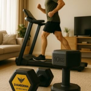 Pair of 10kgs Hexagonal Shamborina Plastic Coated Dumbbells -( Total 20kg)