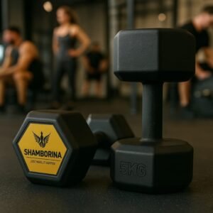 Pair of 5kgs Hexagonal Shamborina Plastic Coated Dumbbells -( Total 10kg)