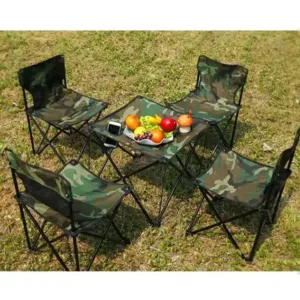 Foldable 4 camping chairs and one camping table set with carrier bag